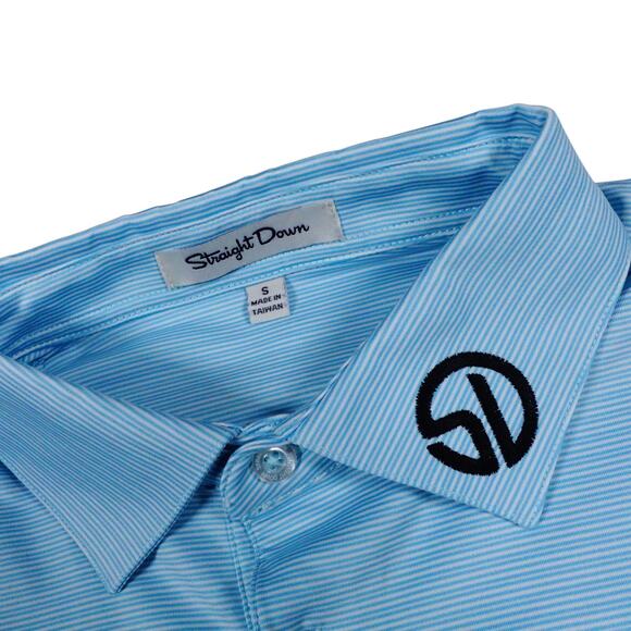 Straight Down Mens Blue Striped EMBROIDERED Golf Polo Shirt Bear Lake Small - Picture 3 of 8